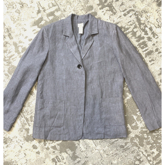 J Jill Linen Jacket XS Blue Gray Blazer Lagenlook. Slouchy Pockets.‎ Long Sleeve - Picture 9 of 9